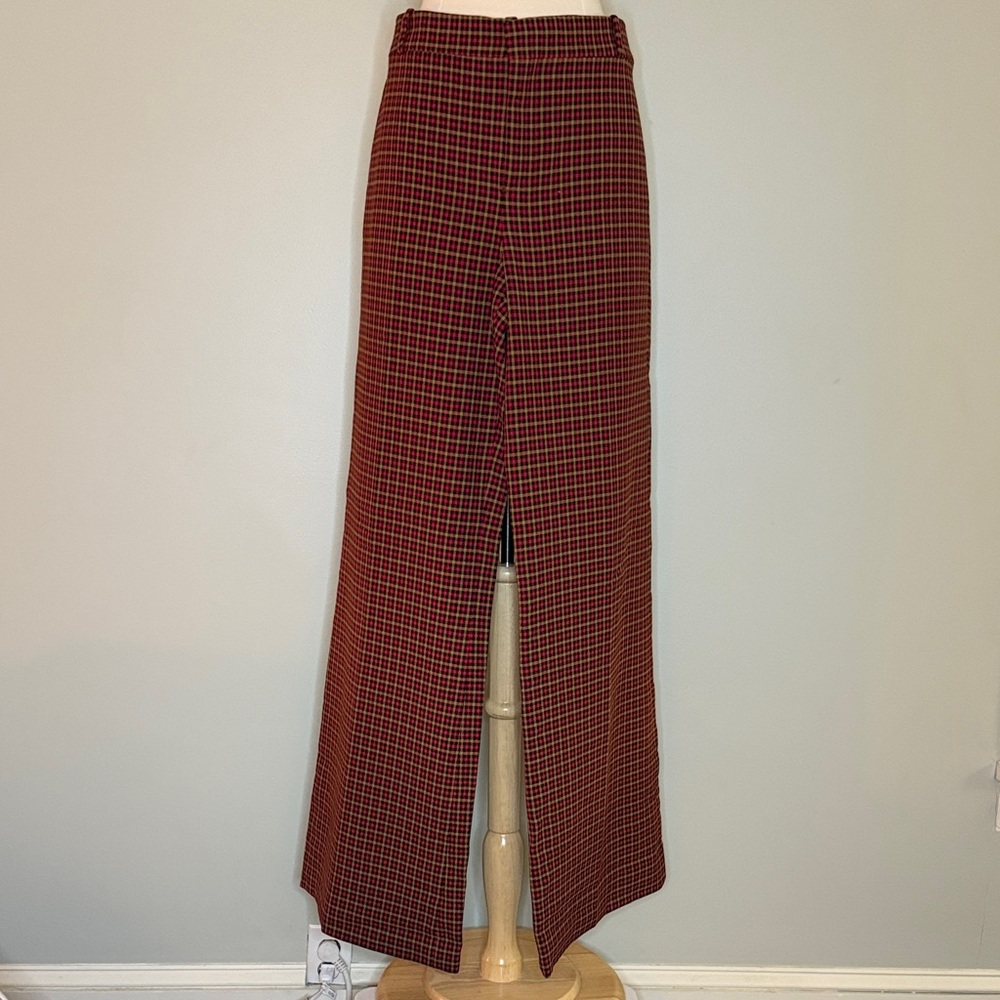 Zara Red, Tan and Black Plaid Wide-Leg Trousers